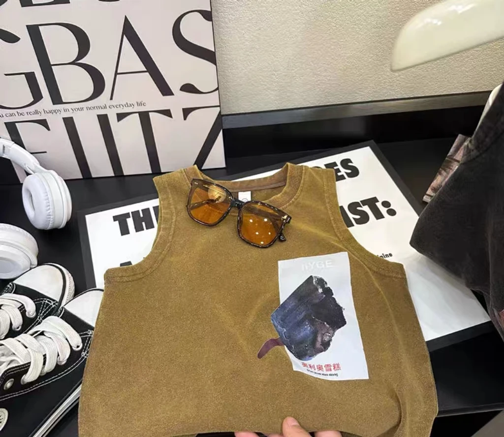 水洗做旧工字形背心