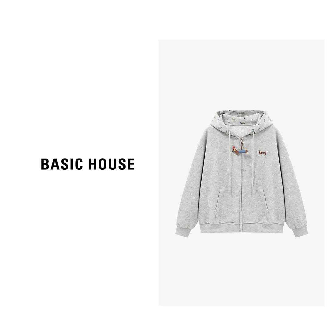 Basic House/百家好宽松舒适拉链连帽时尚百搭卫衣-B0625B5IHT2