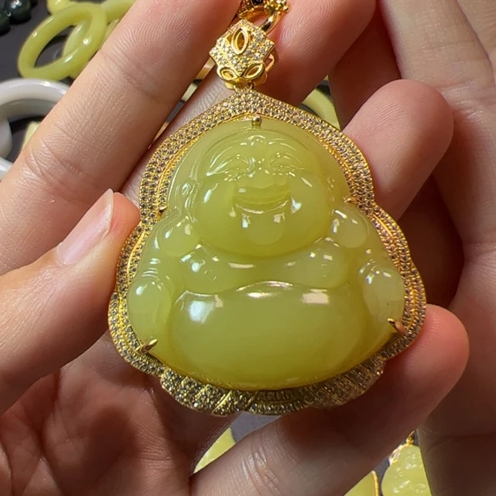 和田玉（黄玉）银S925镶嵌颈饰