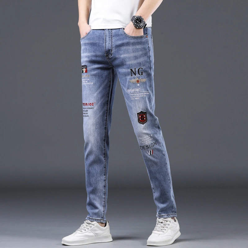 2025秋新款牛仔裤男港版潮流质感洗水弹力小脚潮牌长裤子男