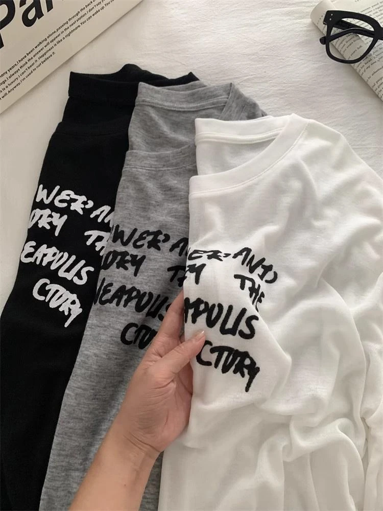 美式印花轻薄长袖罩衫T恤女夏季显瘦透气防晒辣妹网红复古衣ins