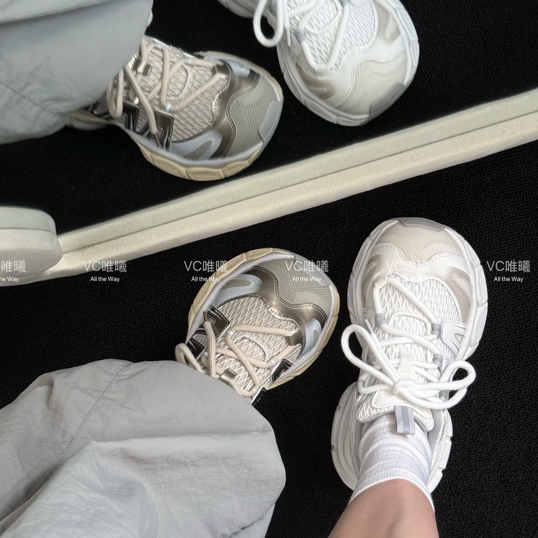 VC唯曦｜超正圆头冬季加绒老爹鞋卡皮巴拉厚底轻跑网面透气运动鞋