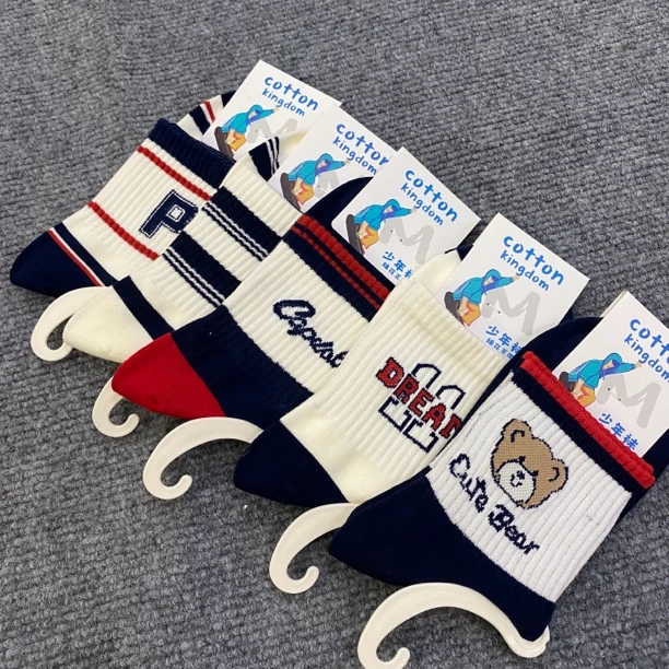 少年袜 青少年休闲中筒运动潮袜五双装