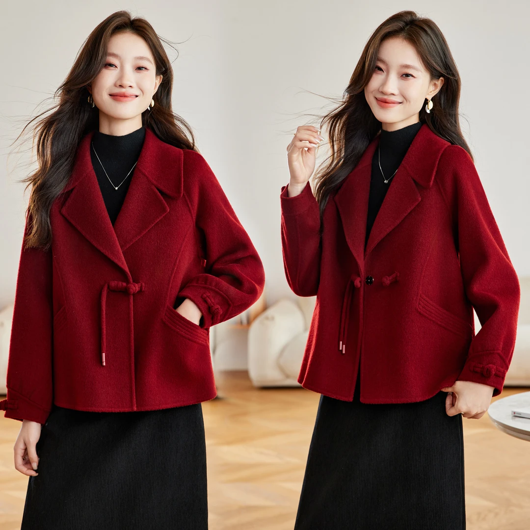 新中式双面呢羊毛大衣女短款宽松2025新款秋冬小个子毛呢外套呢子