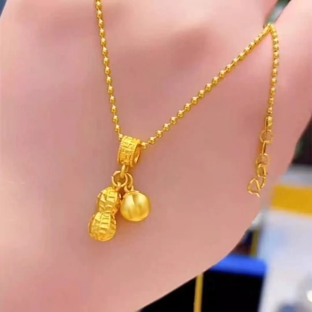 铜合金项链 好事发生古法气质时尚女士锁骨链金色精美素款坠链子