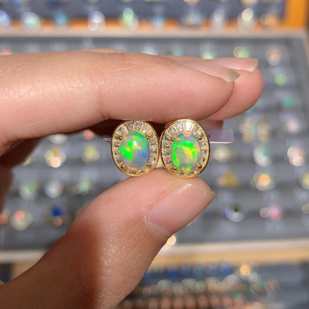 银S925镶嵌欧泊欧泊耳饰y