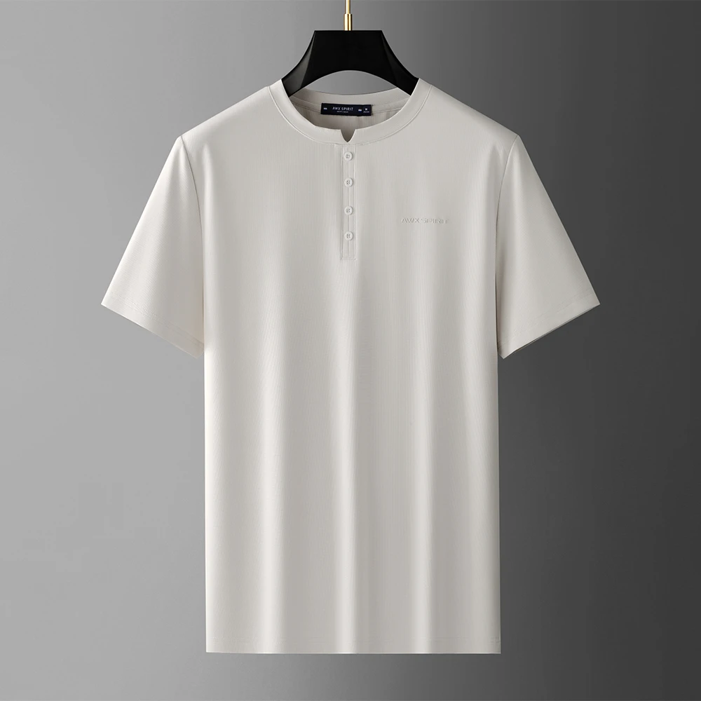 夏季新款冰丝凉感圆领短袖男士时尚简约宽松纯色百搭弹力休闲上衣