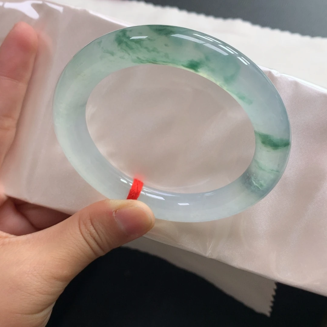 翡翠未镶嵌手镯16号58胖圆冰飘花