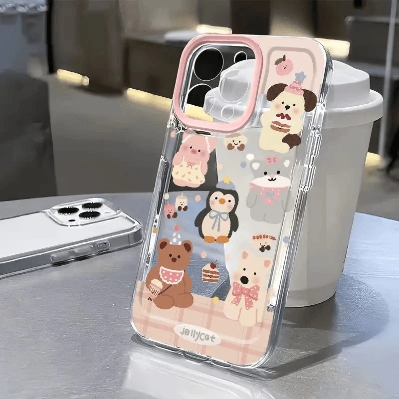粉嘟嘟小动物适用苹果13PROMAX手机壳iPhone15全包14新款11软壳12