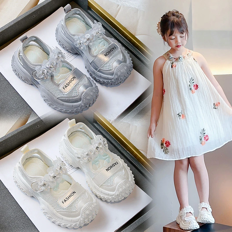 ABC女童鞋子公主鞋2025新款夏季儿童凉鞋时尚透气休闲鞋女孩网鞋