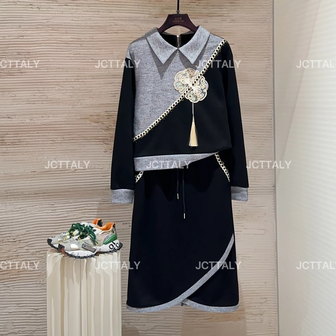 【宠粉价】（加绒）时尚女装长裙设计师国风蒲扇套装TZ-1028