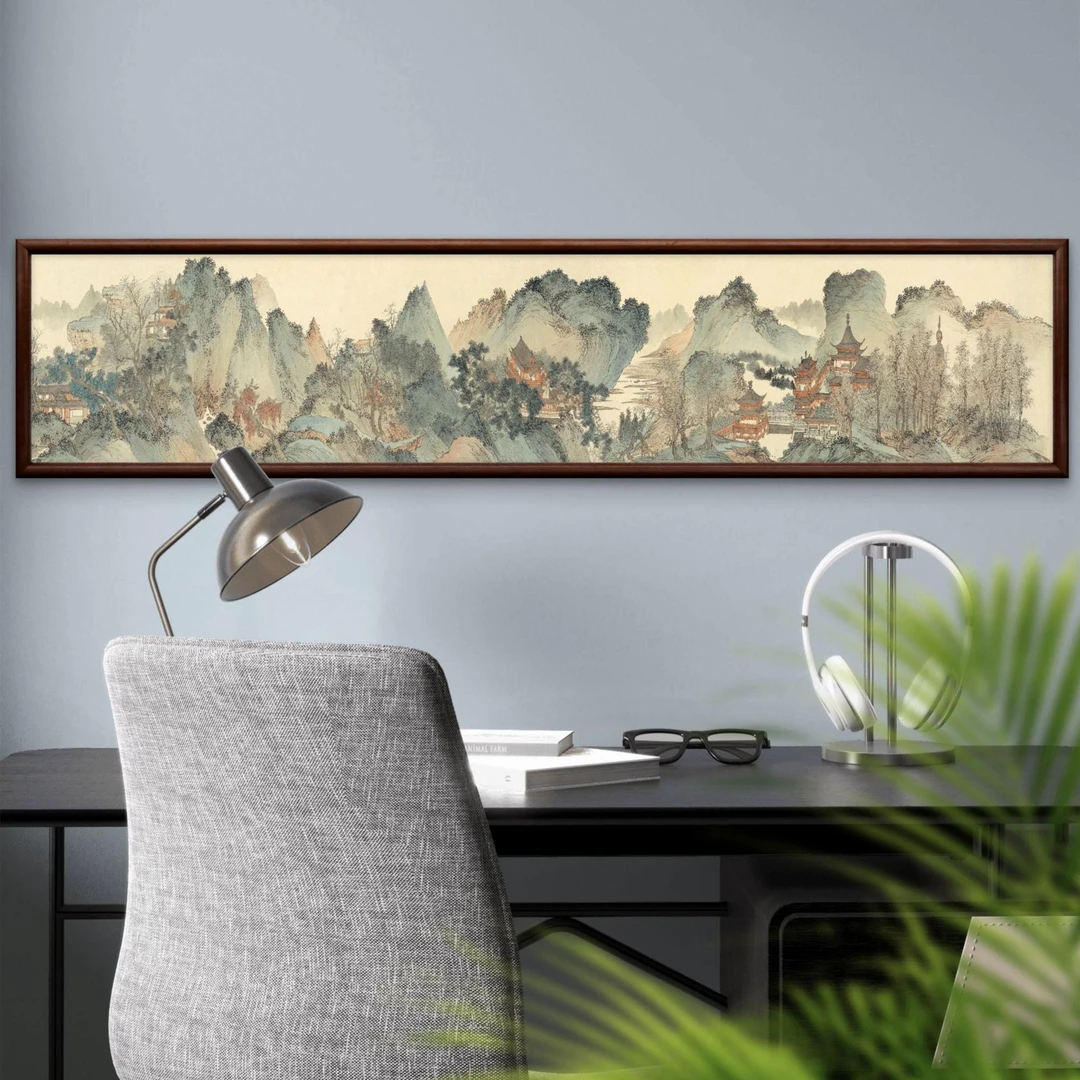 026-40*180青山阁楼-长条中式画-书房茶室办公室沙发背景床头
