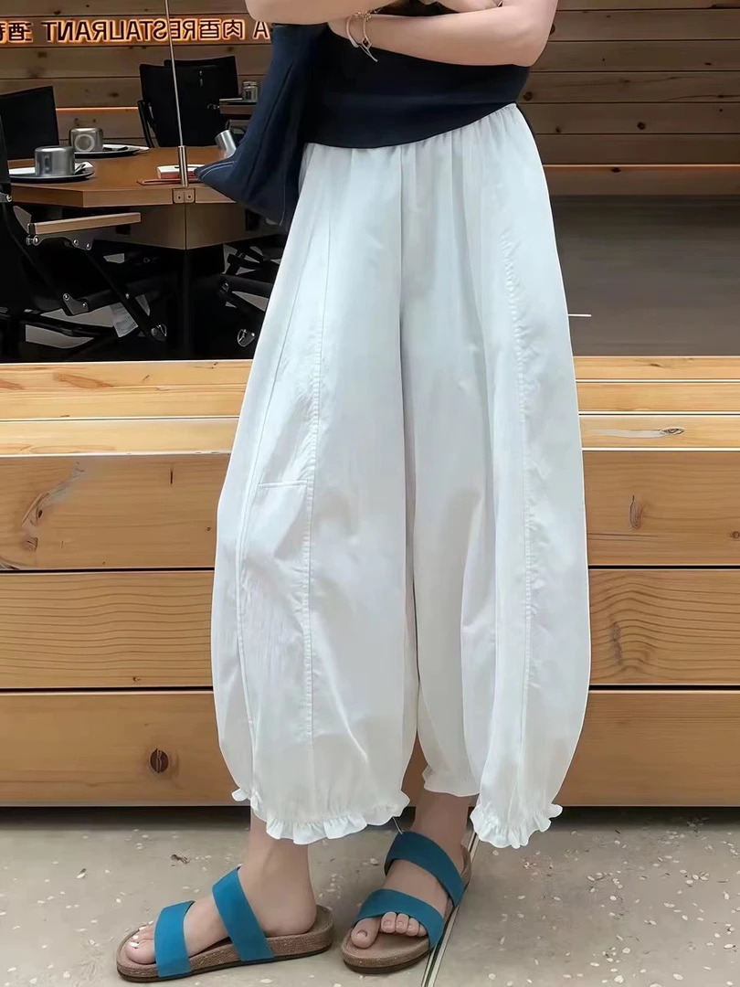 轻薄木耳边花苞裤886