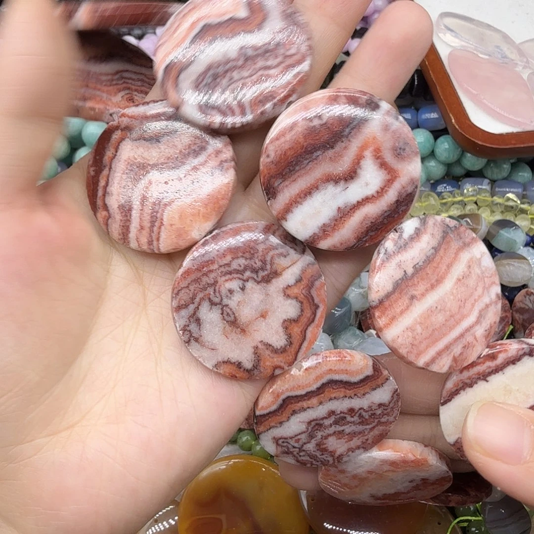 未镶嵌珠宝半成品黄晶35m疯狂蕾丝玛恼圆饼一条