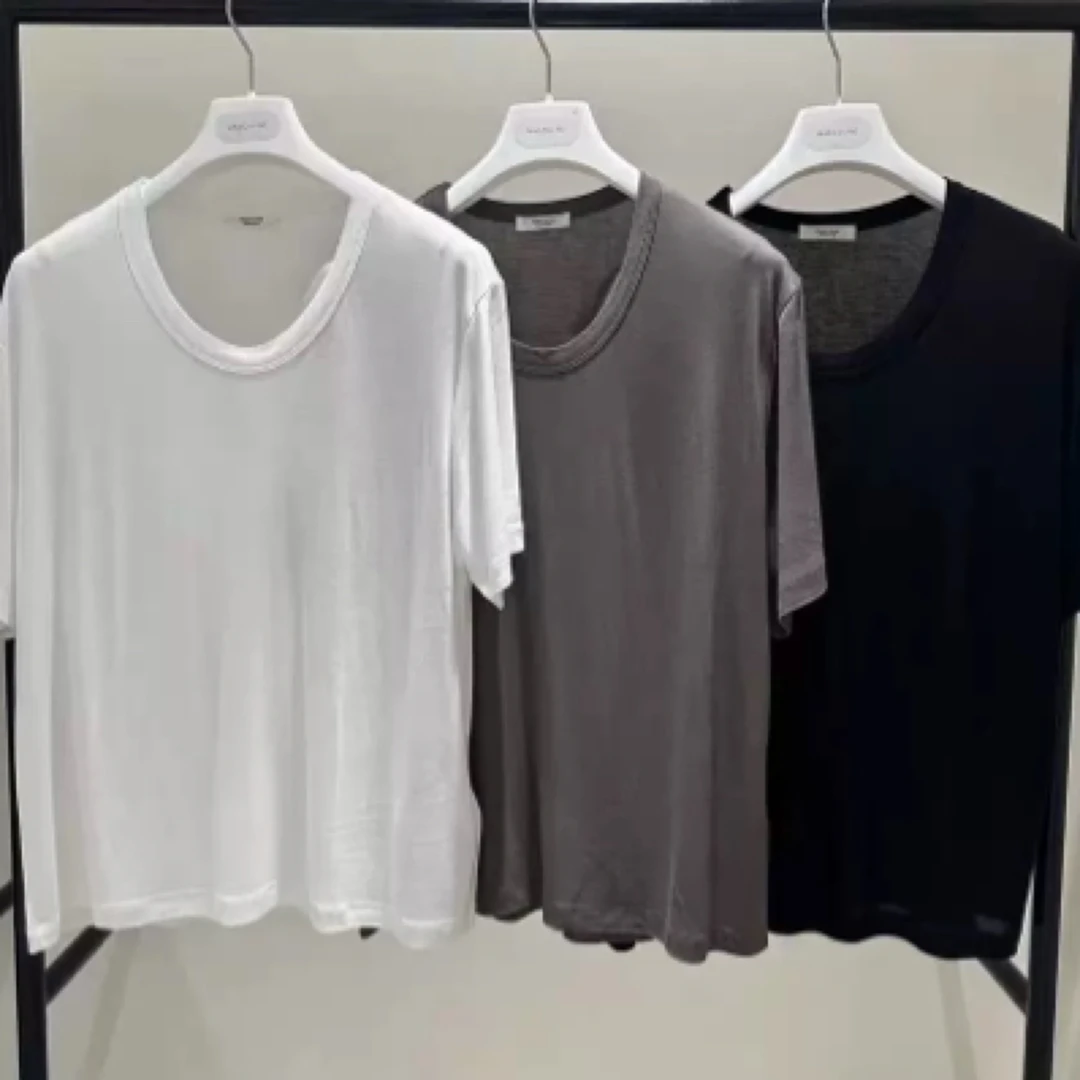 现~masculine韩国东大门代25夏季简约百搭纯色U领薄款短袖T恤女