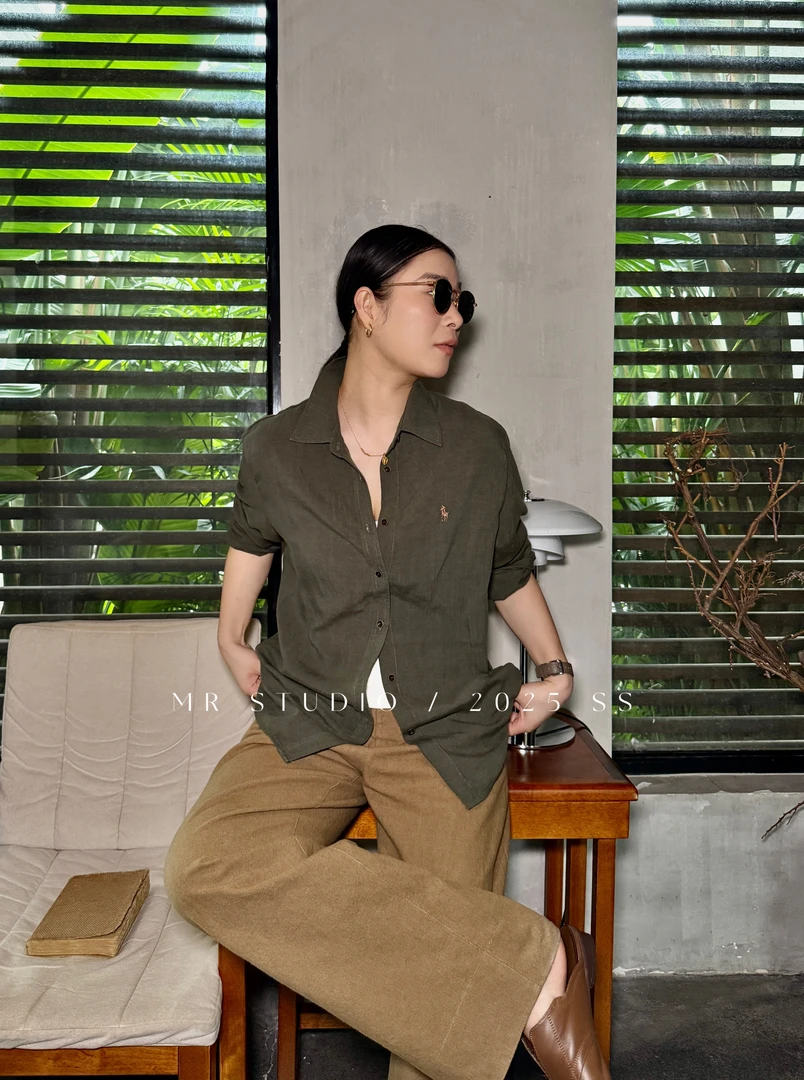 【YILI显瘦女装】港风刺绣小马标经典纯色长袖衬衫 Y0865