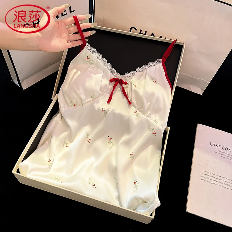 浪莎纯欲风性感夏季睡衣女甜美减龄带胸垫吊带裙休闲可外穿家居服