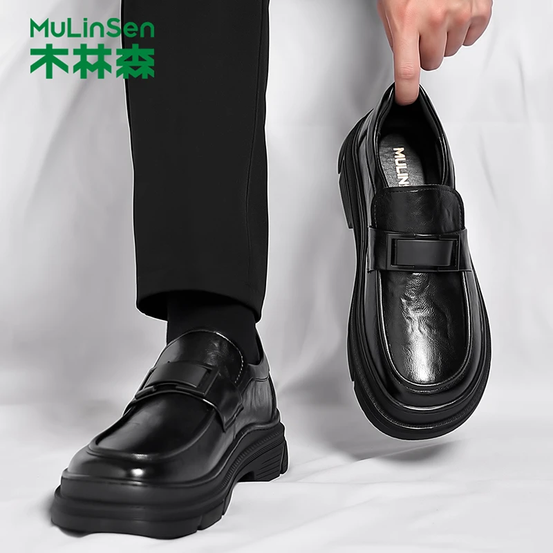 木林森软皮舒适男士一脚蹬商务休闲皮鞋2025秋季新款百搭透气男鞋