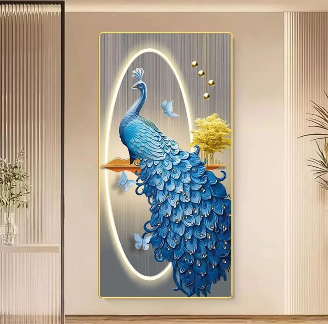 F1647富贵孔雀入户玄关装饰画现代简约轻奢高级感过道背景墙挂画