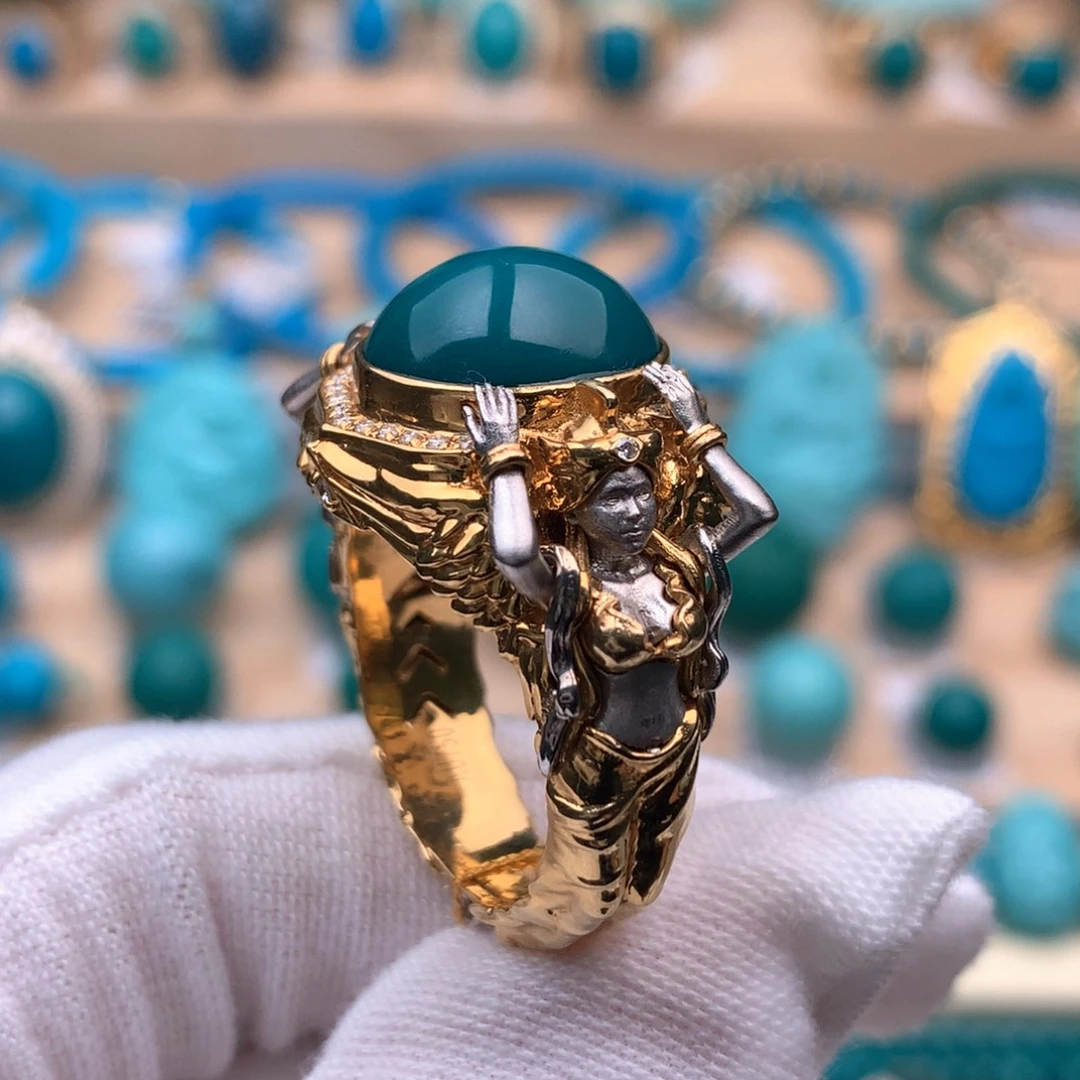 绿松石18K金镶嵌珠宝奇石