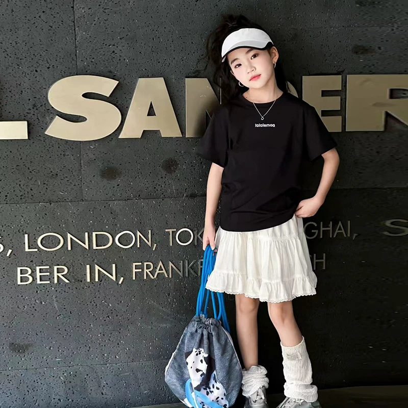 春季新款女童短袖休闲宽松洋气童装舒适中大童T恤zb5376简约童品