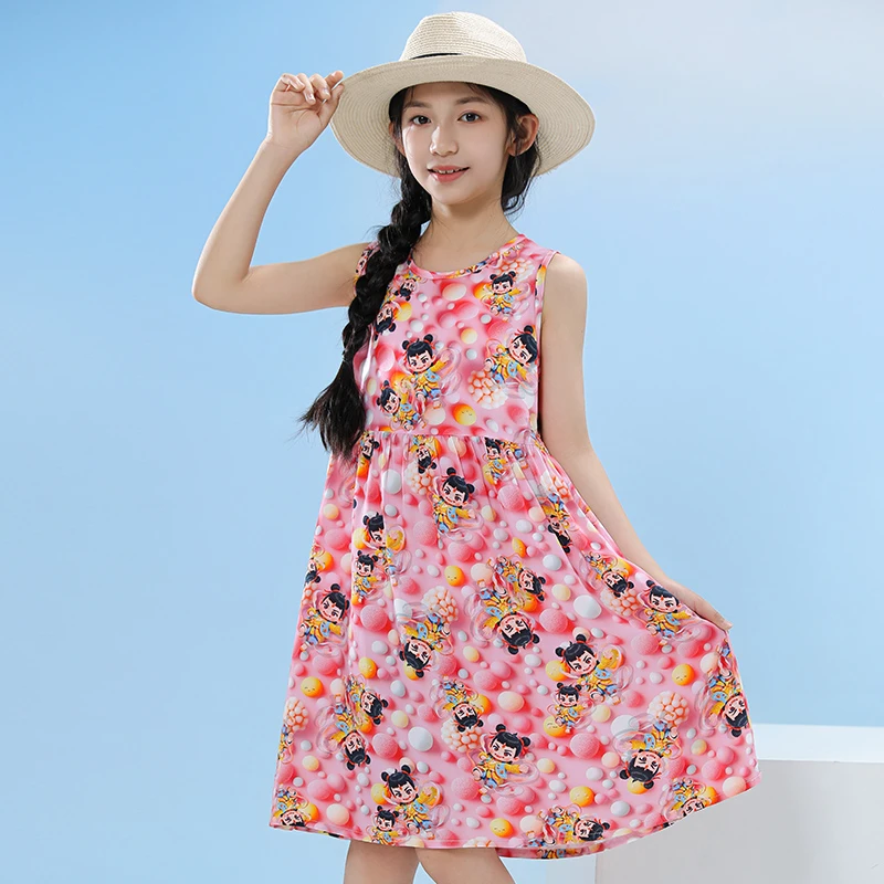 女童连衣裙棉绸夏季小女孩镂空睡衣宝宝卡通家居服中大童睡裙薄款