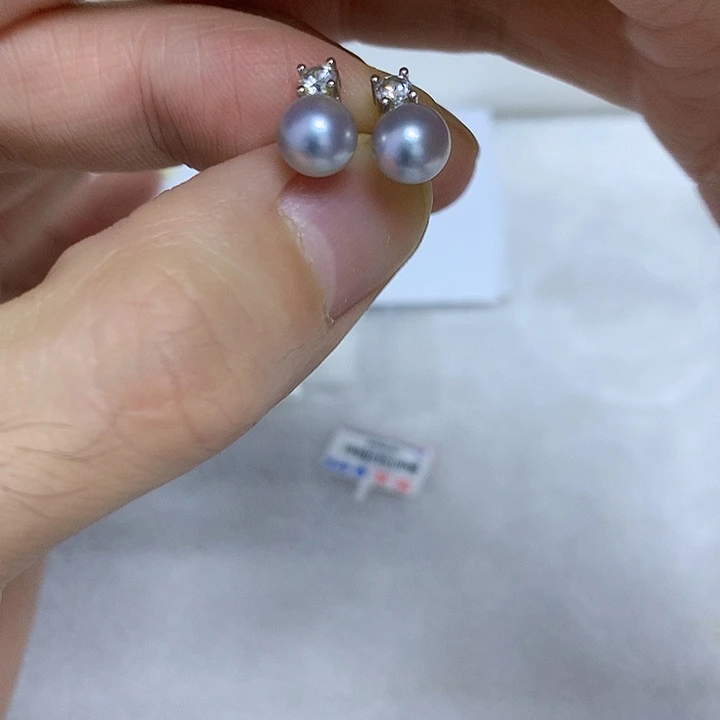 海水珍珠银S925镶嵌耳饰7-8