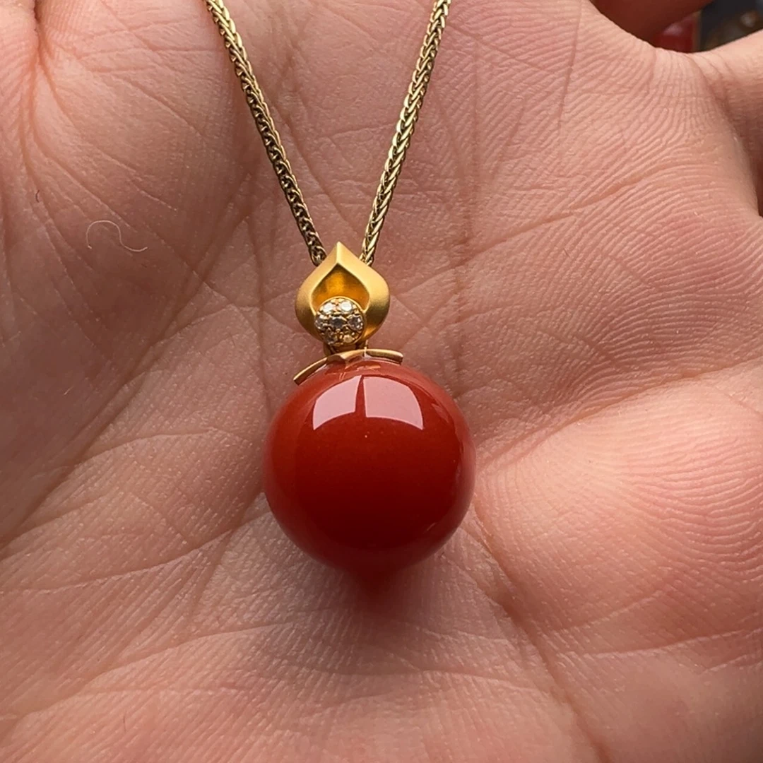 南红玛瑙18K金镶嵌吊坠12