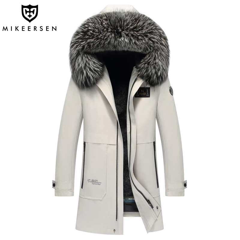 海宁新款派克服男獭兔毛内胆中长款皮毛一体皮草大衣修身挡风外套