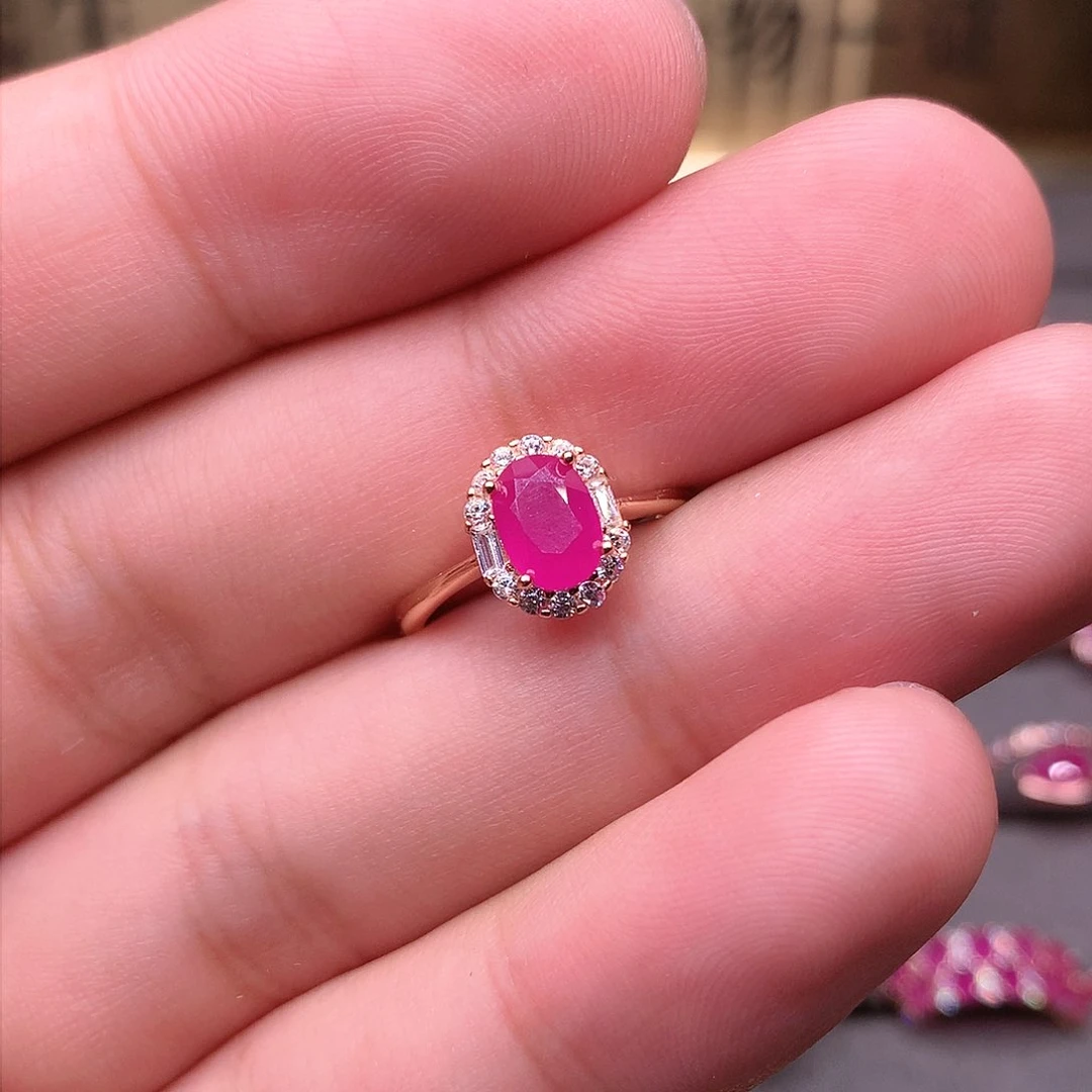 红宝石戒指银S925镶嵌金*麦