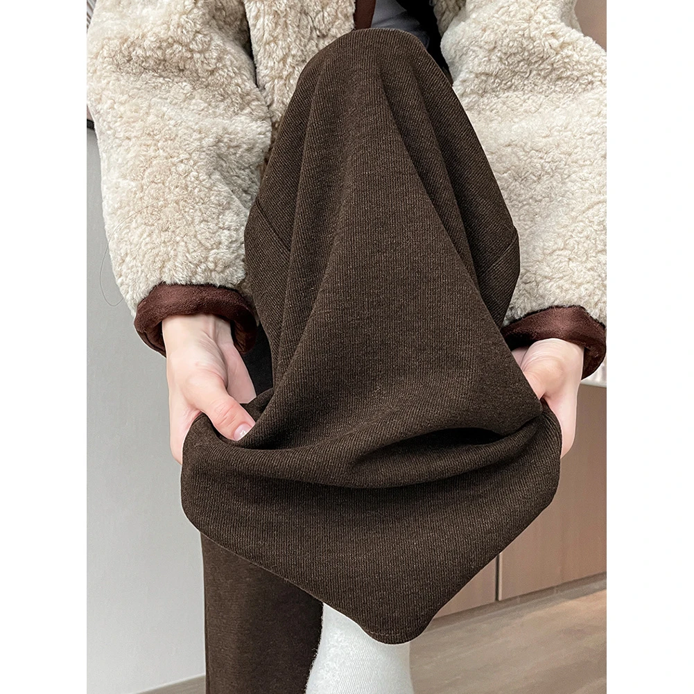 咖色美拉德糯米裤女秋冬2025新款加绒高腰慵懒风休闲阔腿裤子洋气