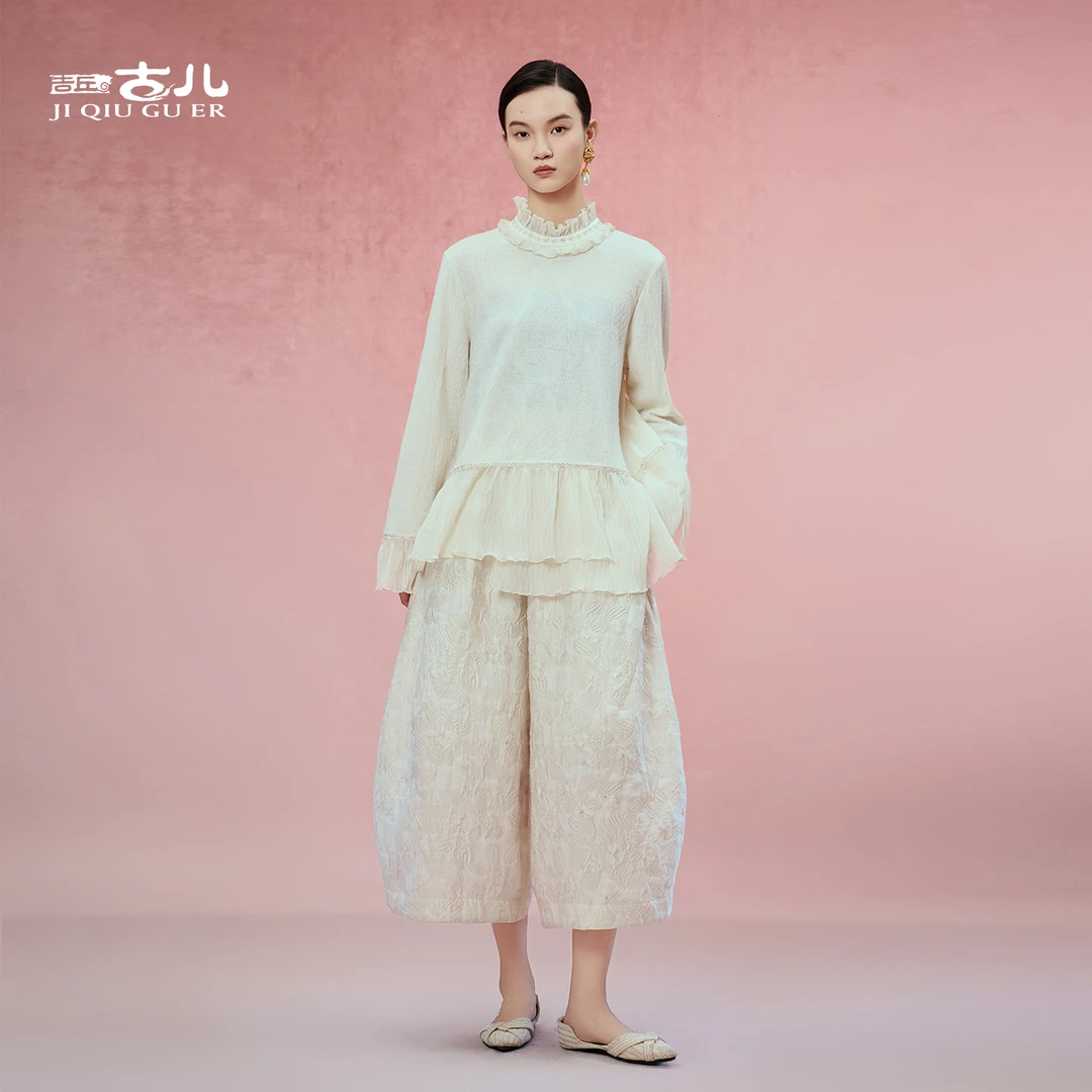 吉丘古儿茶叙新中式T恤慵懒风女装宽松拼接上衣秋冬女士G253Y032