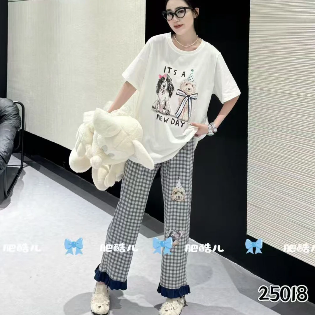 大小码/短袖长裤/睡衣套装女四季可外穿