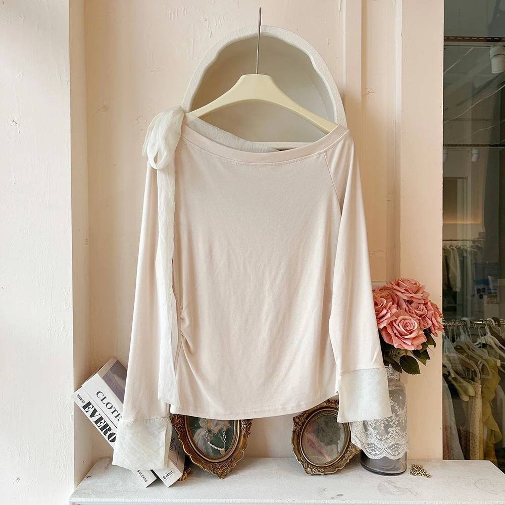 青青大码衣橱 韩版宽松简约显瘦百搭设计感纯色长袖T恤C6131