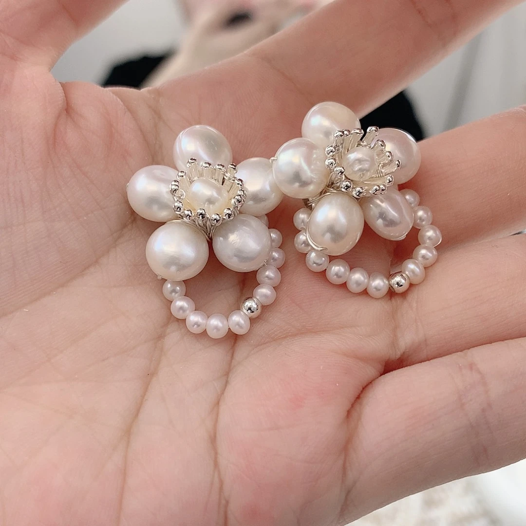 银S925镶嵌耳饰淡水珍珠白戒指