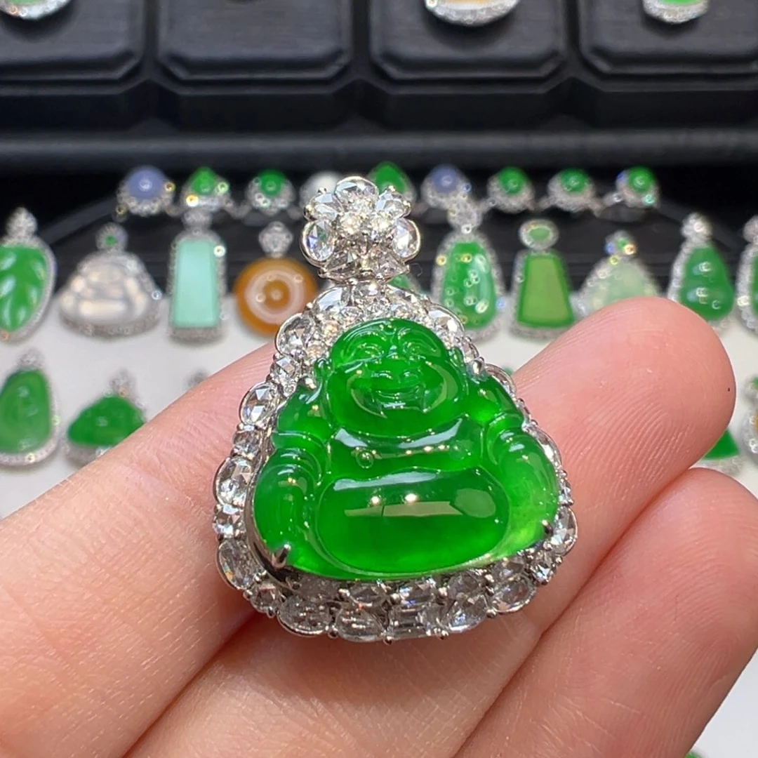 翡翠18K金镶嵌吊坠(不含链)收到货48小时鉴赏期