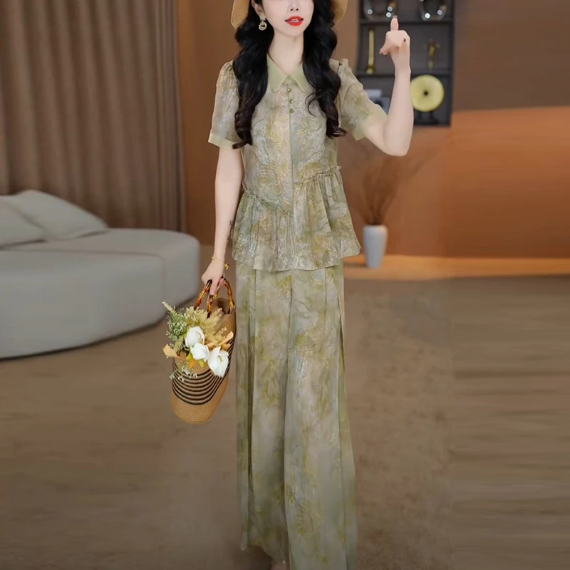 女装夏装显瘦时尚休闲套装新款2025爆款洋气质女神范阔腿裤两件套