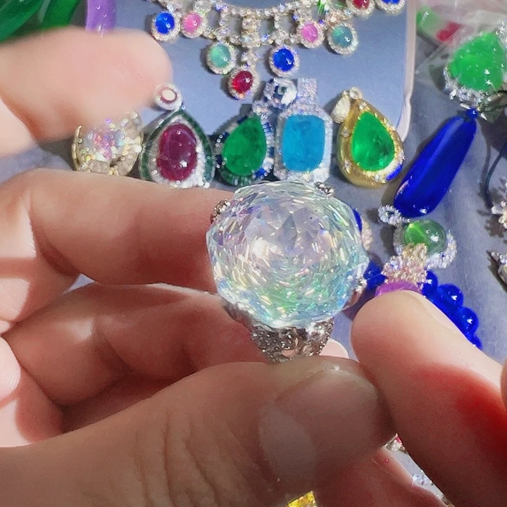 钨金红色蓝色满钻镶嵌
