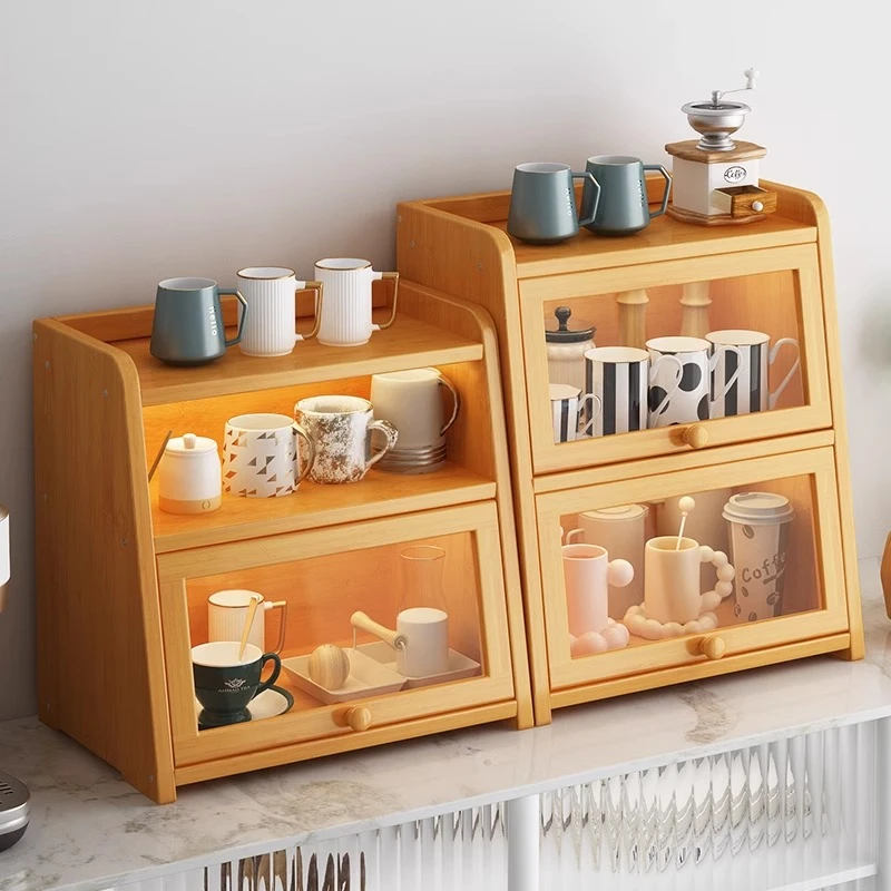 防尘亚克力桌面茶杯收纳柜厨房台面置物柜咖啡杯马克杯柜子餐边柜