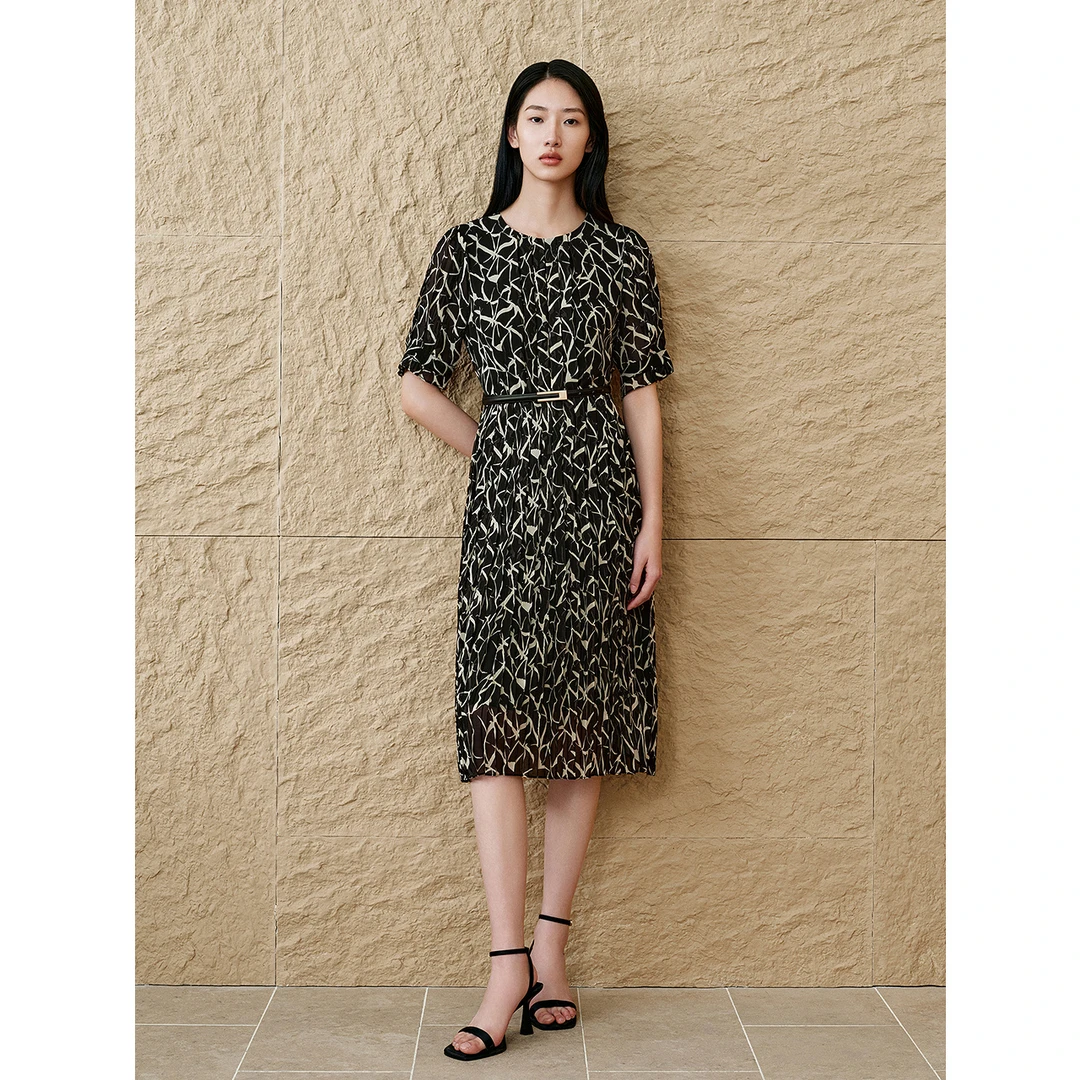 【褶艺系列】INSUN恩裳2025新款气质压褶印花连衣裙9C65205070