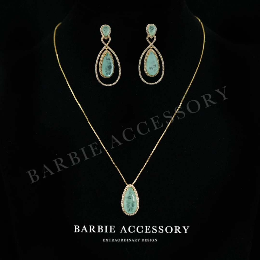 铜合金合成锆石项链 【蓝金光痕】法式既视设计款高级感绝美项链