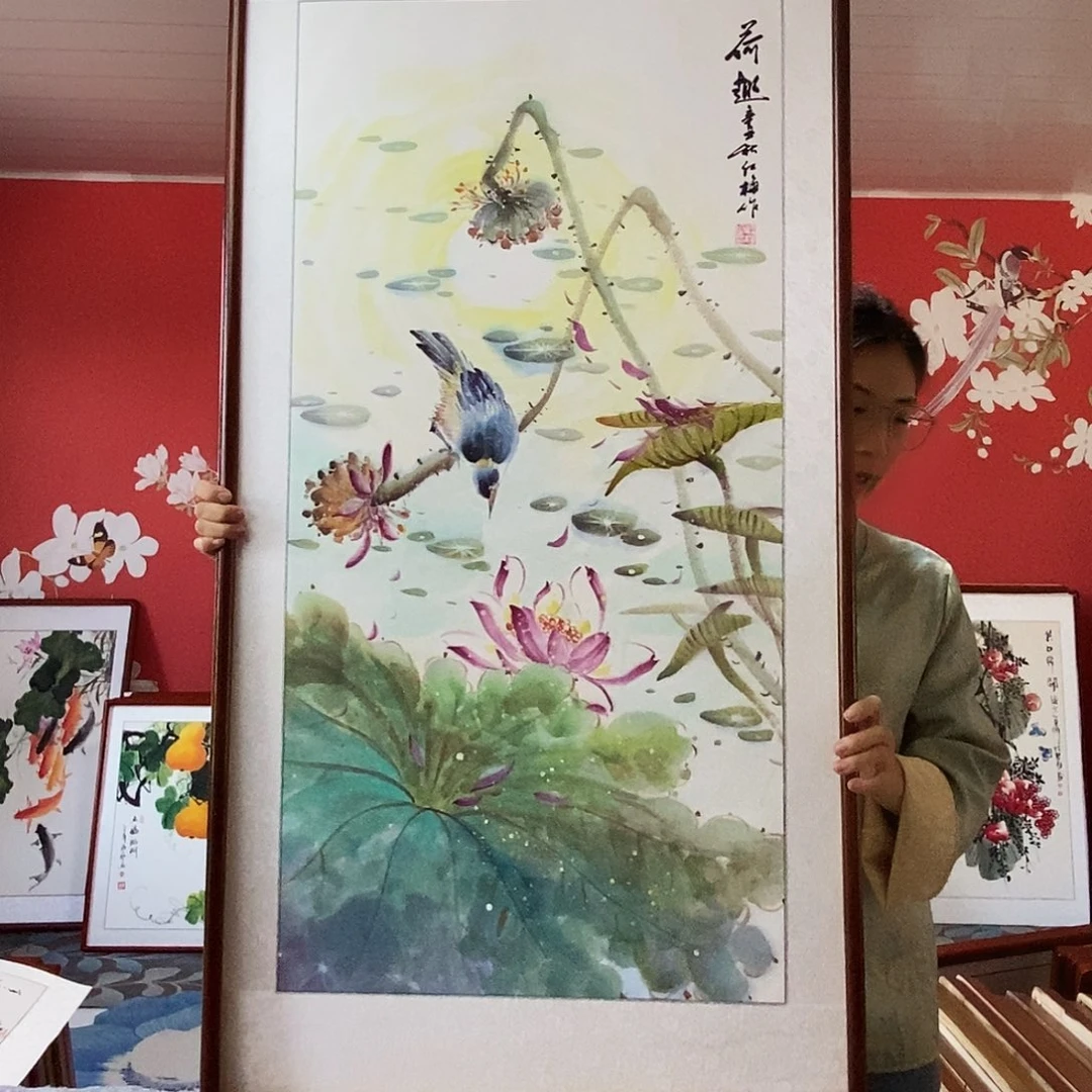 国画手写手绘国画作品带框包邮62✖️122