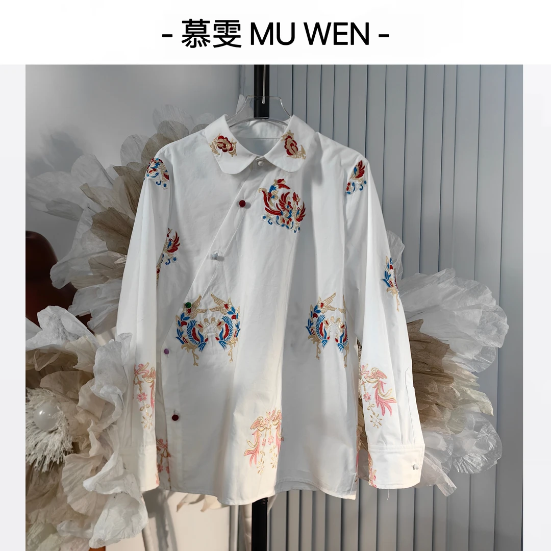 24357318【繁花似锦】新中式立领刺绣衬衣