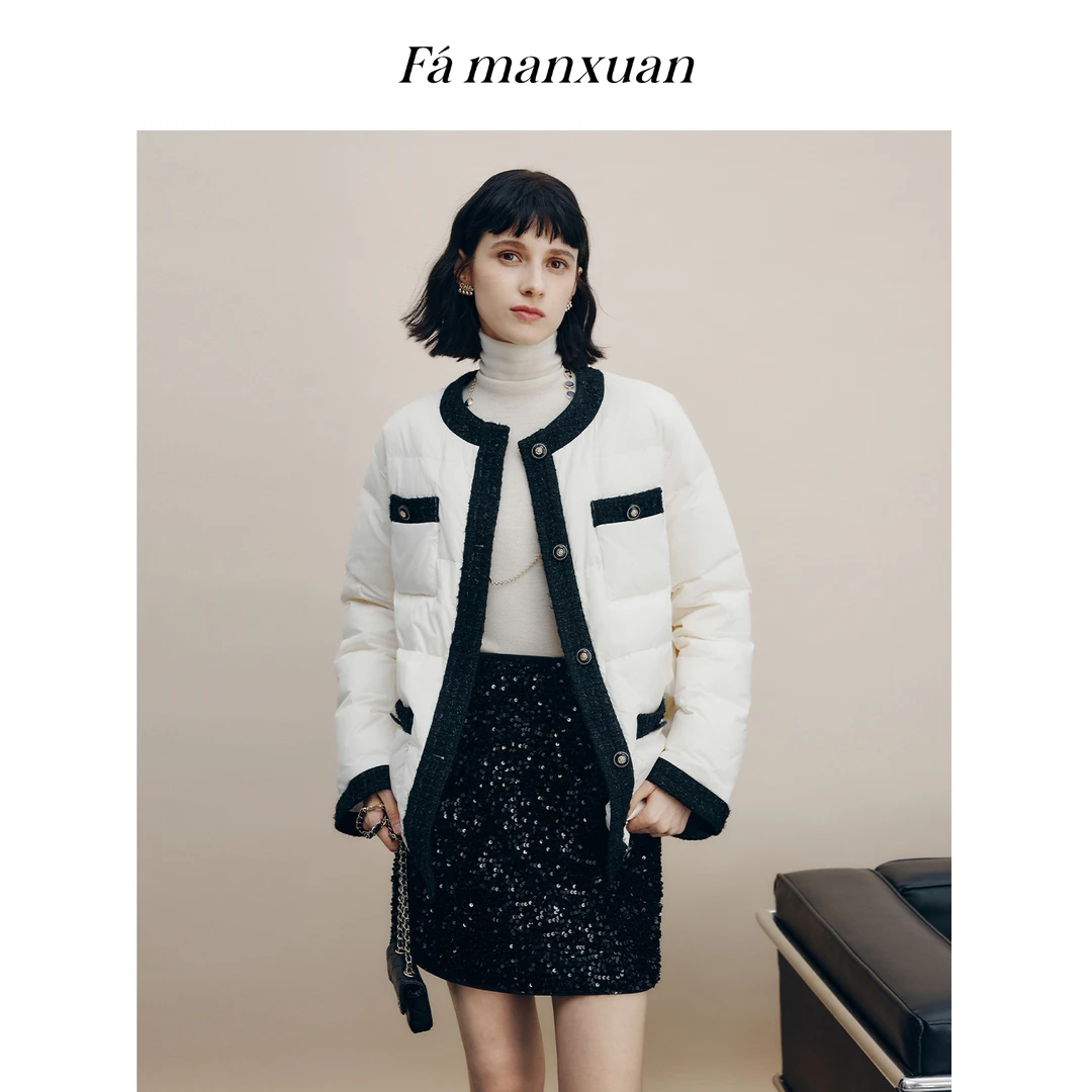 【安迪专享】法曼萱法式撞色轻暖白鸭绒羽绒服女2025年冬季通勤外套