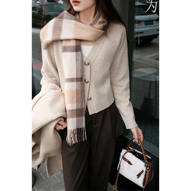 【特价捡漏】燕麦奶茶针织开衫V领长短款毛衣美洋MEIYANG