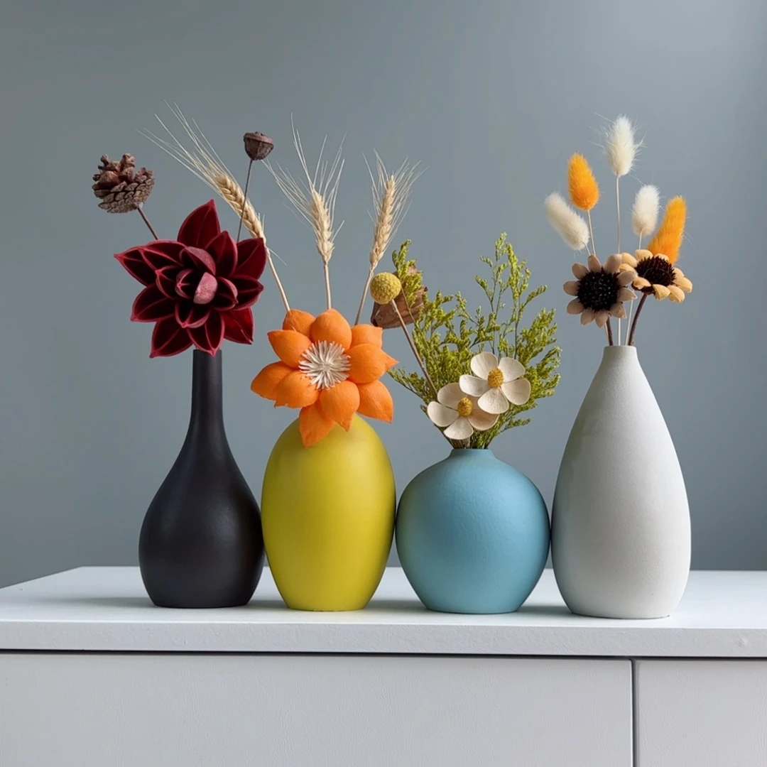 摆件陶瓷小花瓶摆件含花总高约20-30cm