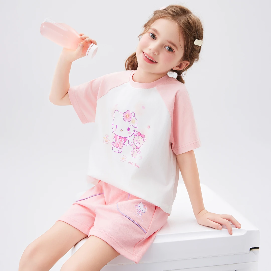 女童夏季新款套装卡通印花撞色洋气两件套