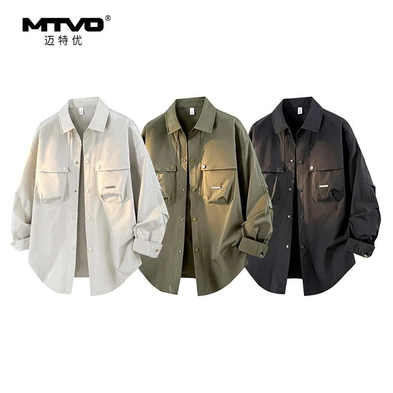 长袖衬衫2025年新款秋季男款美式潮牌户外休闲百搭简约长袖衬衫