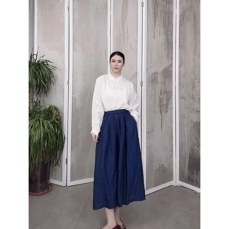 （白色 ）春季砂洗亚麻木耳领袖口百搭显瘦衬衫女XHH 5062