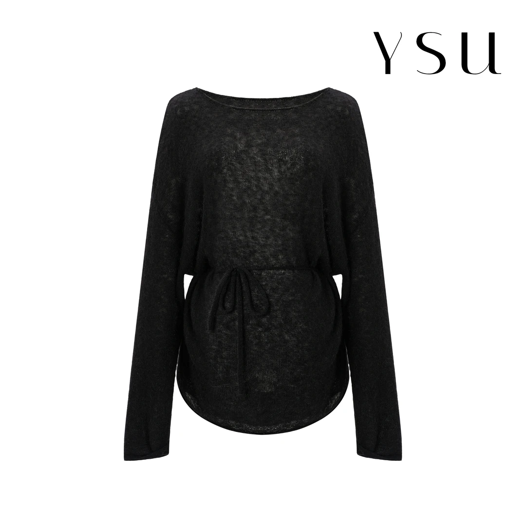 【YSU】“弛缓时光”系带针织衫秋冬慵懒宽松收腰上衣Y304309